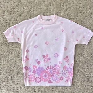 Vintage St. Michael Courtelle Pink Women's Flower Sweater Like New! 🌺
